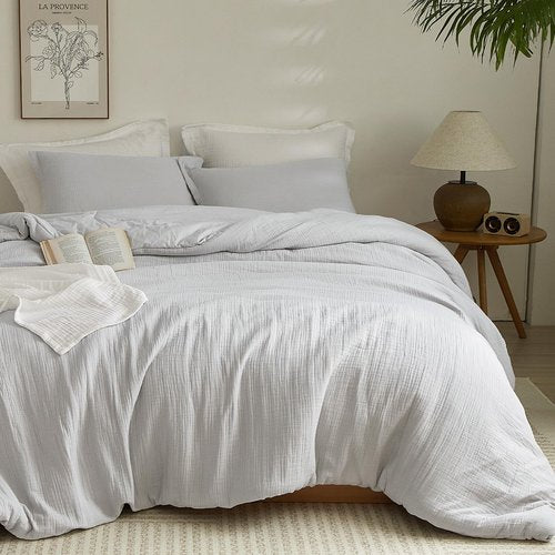 PHF Cotton Muslin Comforter Set King Size, Breathable Lightweight Super Soft Bedding Sets for All Season,3 Pieces, 1 Comfy Comforter (104"x90"),2 Pillow Shams(20"x36"), Light Grey