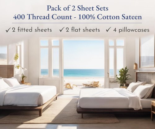 California Design Den 400 Thread Count Full Size Sheet Sets - Soft, Breathable 100% Cotton Sateen | Light Grey, 2-Pack