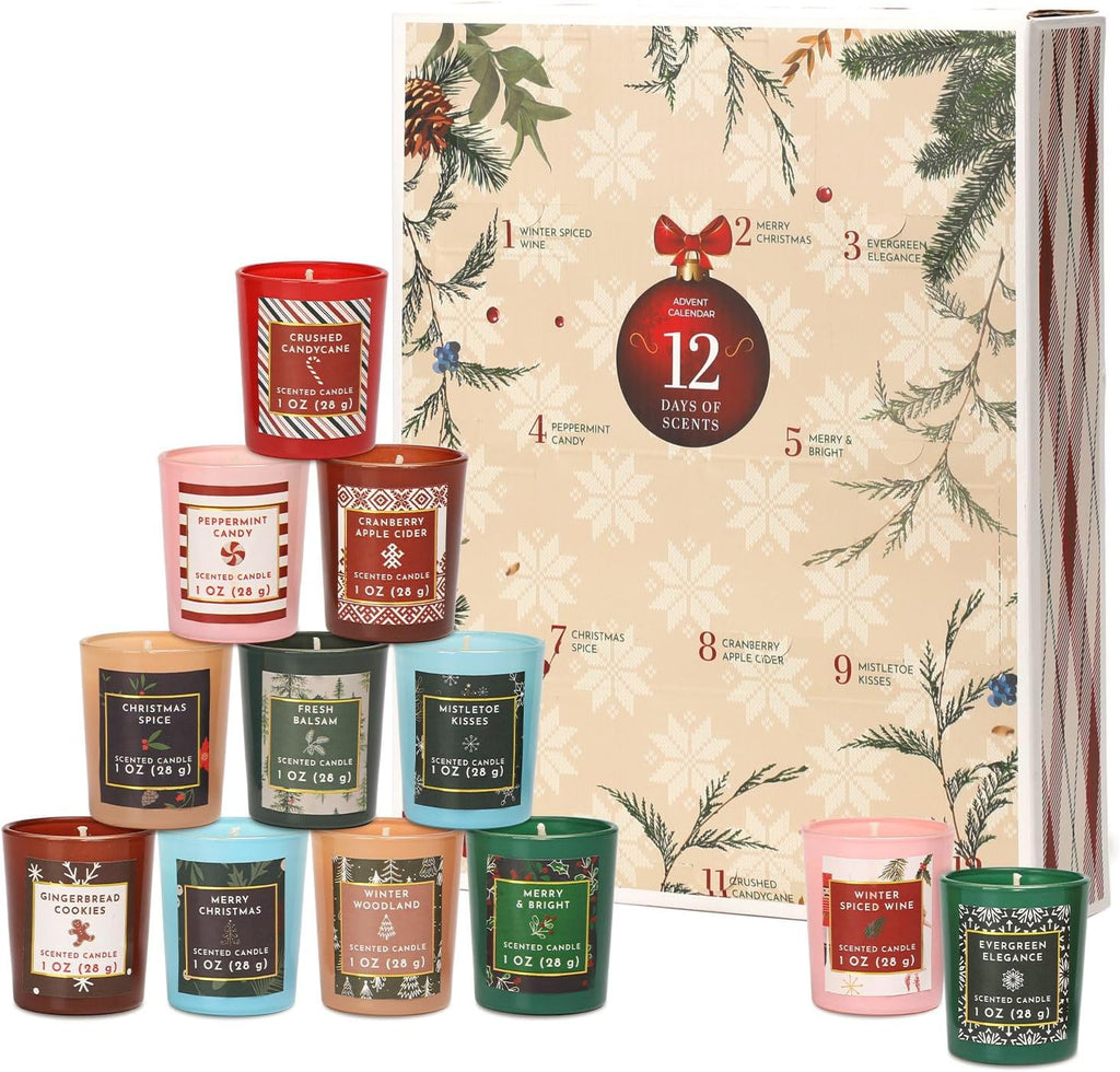 Skiennix 12 Days Advent Calendar Candles - Scented Soy Wax Gift Set for Women | 12 Pcs Xmas Collection