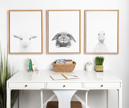 Kate and Laurel Sylvie Baby Goat Black and White Portrait Framed Canvas Wall Art by Simon Te Tai, 18x24 Natural