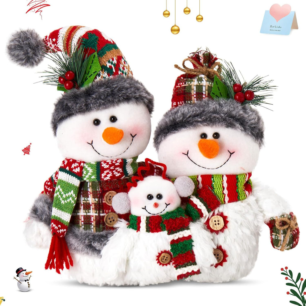 WEWILL 12'' Christmas Snowman Figurine - Cozy Family Decor for Holiday Tabletop & Tree