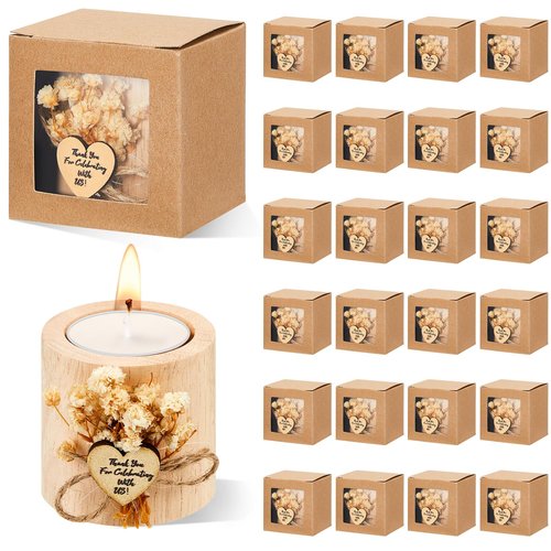 Otuuz 24 Pcs Rustic Wedding Party Favor Candle Holders Bridal Shower Favors Wooden Candles Favors Gifts Souvenirs for Guest Romantic Gifts Wedding Decorations (Light Brown)