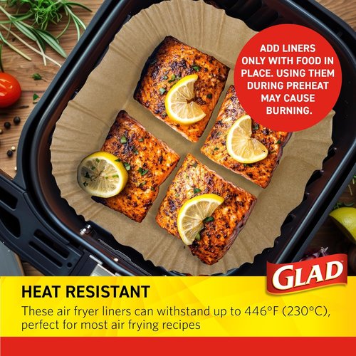 Glad Air Fryer Liners - Nonstick, Heat Resistant, Food Grade Material | 7.9" Rounded Square Shape, 100 Count