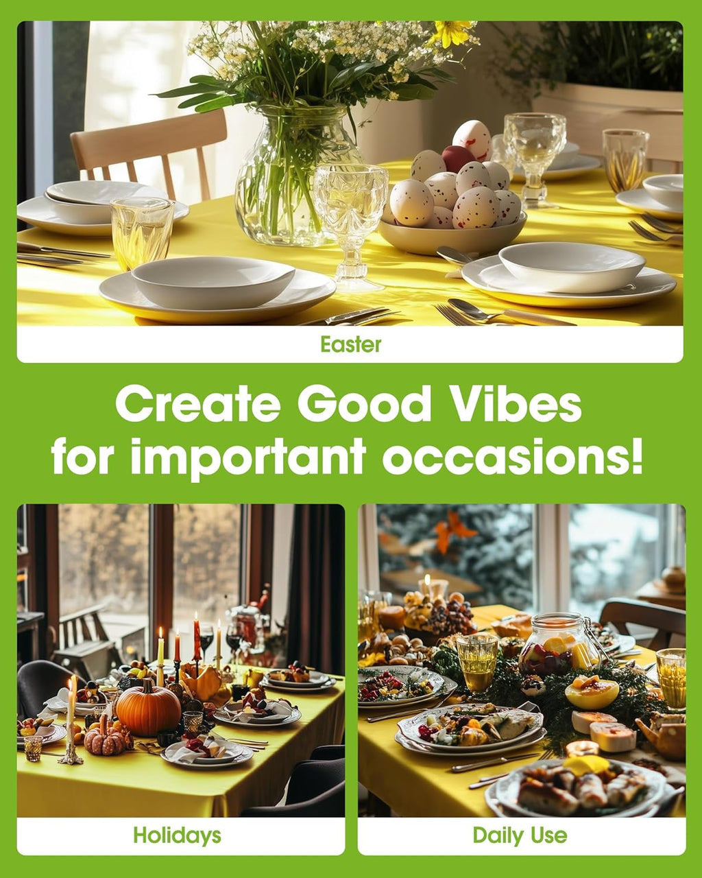 Pureegg Disposable Plastic Tablecloths - 12 Pack, 54 x 108 Inch, Lemon Yellow for Easter Parties