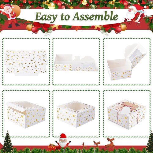 DOYIDE 32Pcs 8x6x2.5 in Christmas Cookie Boxes with Window, White Bakery Boxes for Cookie, Treat Boxes Pastry Boxes for Gift Giving, Chocolate Covered Strawberries, Dessert, Donut, Cupcakes Muffins