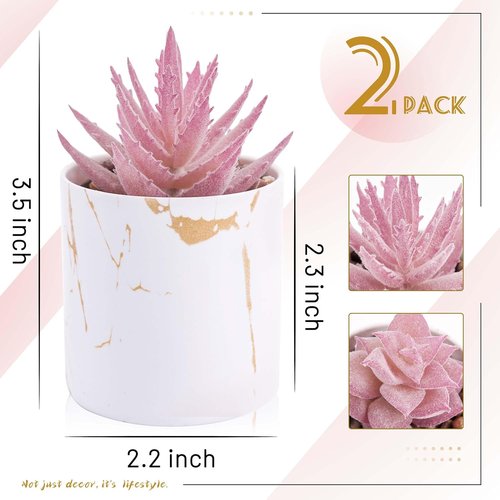 Der Rose Set of 2 Artificial Succulent Plants - Mini Pink Desk Decor for Home & Office