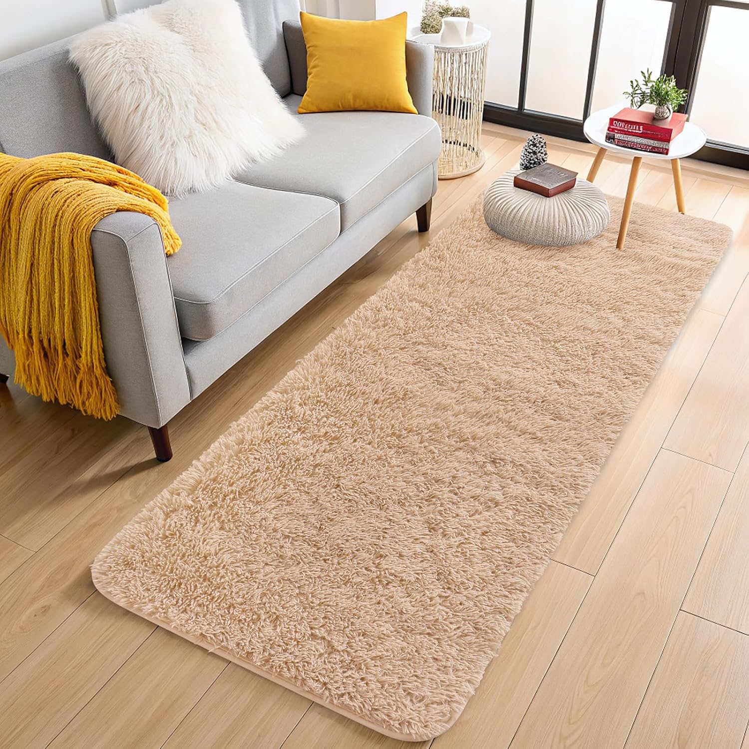 OLANLY Runner Rugs - 2x5 Machine Washable Soft Shaggy Carpet for Bedroom & Hallway | Beige