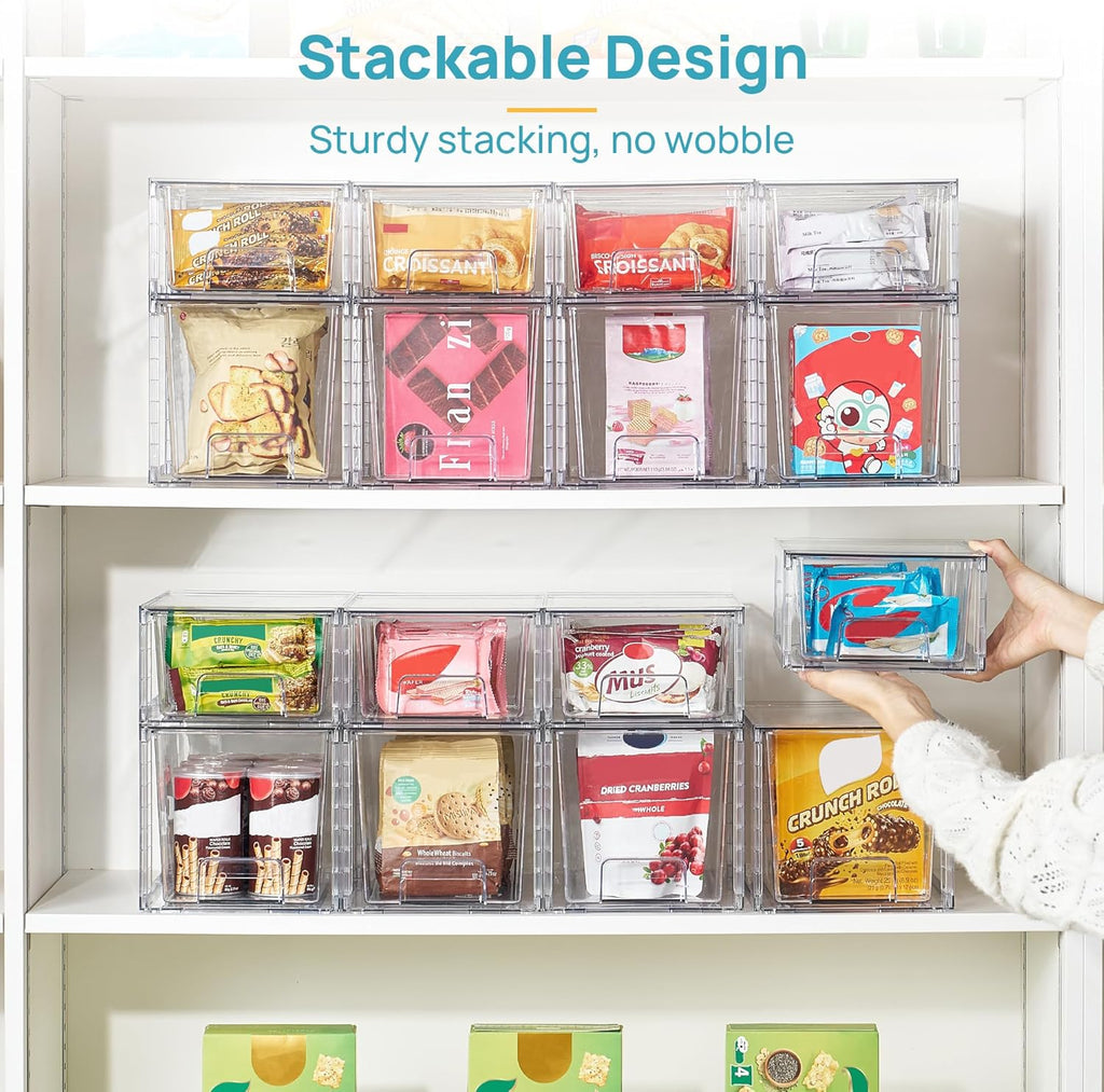 Vtopmart Clear Stackable Storage Drawers - Easy Assembly Organizers for Kitchen & Bathroom | 4 Pack