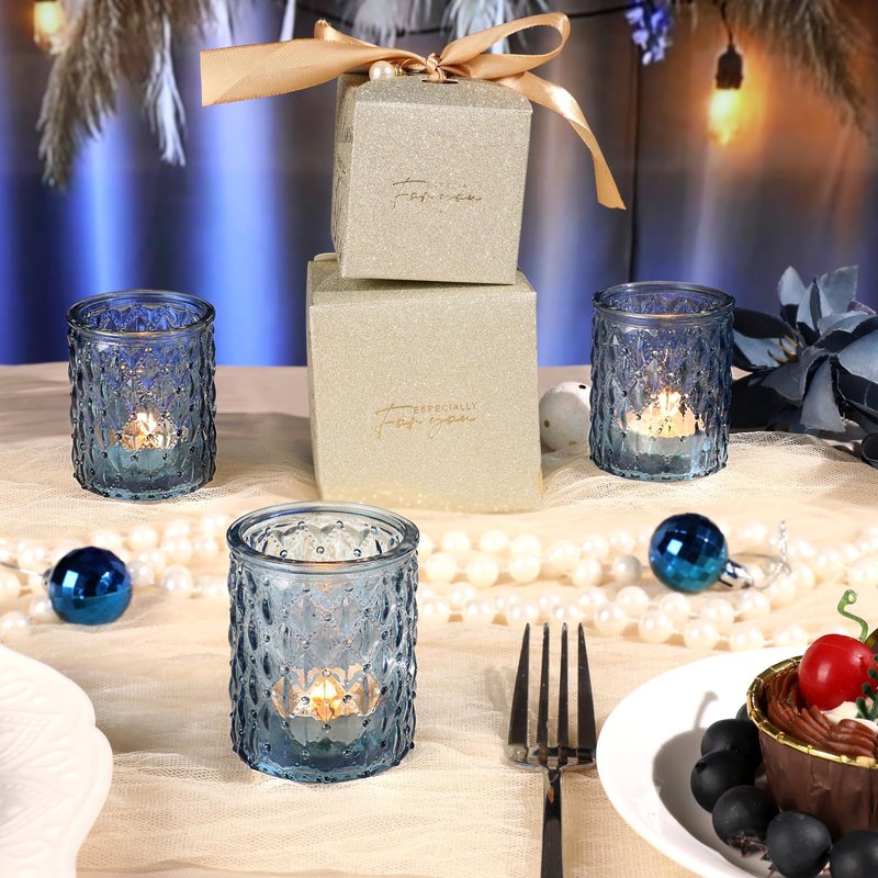 NITIME 36pcs Blue Votive Candle Holders-Glass Candle Holder for Wedding Decor, Tea Light Candle Holders for Centerpiece Table Decorations, Home Decor and Party Decor