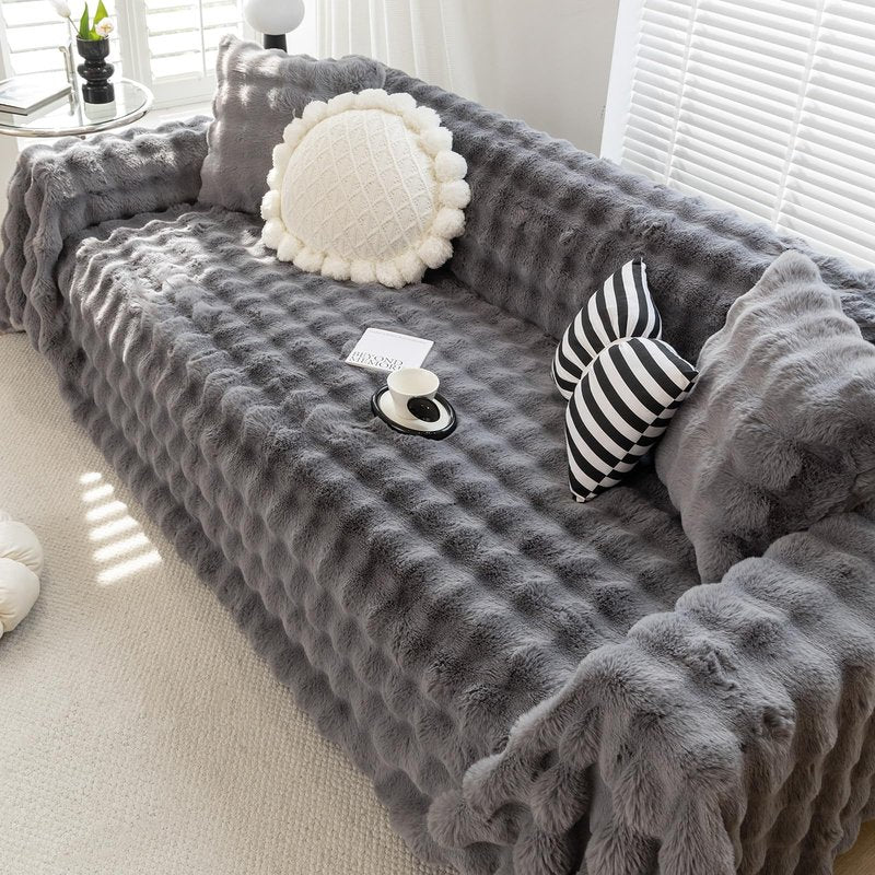 Foreate Fuzzy Plush Sofa Covers, Faux Fur Couch Cover for 3 Cushion Couch Sofa, Sectional Couch Cover, Warm L Shaped Sofa Slipcovers for Dogs, Cats (Dark Grey, 71" x 118")
