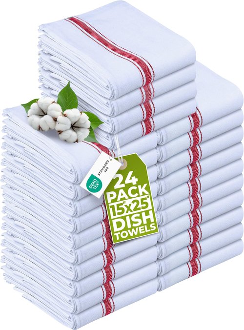 Utopia Towels Red Dish Towels [24 Pack - 15 x 25 Inches] 100% Ring Spun Cotton Highly Absorbent & Reusable Cleaning Bar, Tea, Kitchen and Dishcloths Set - 200 GSM