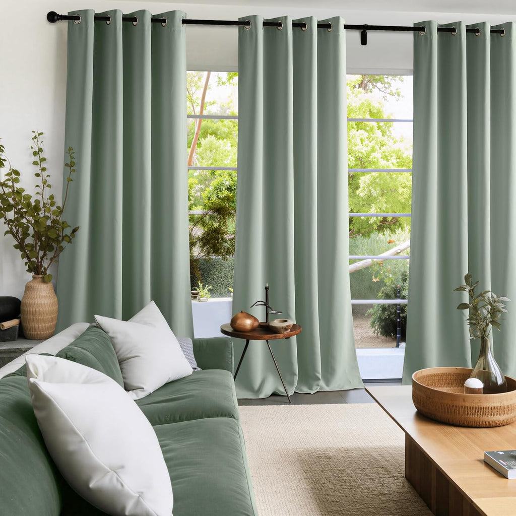 NICETOWN Room Darkening Curtains - Elegant Sage Green Drapery Panels, 52"W x 102"L