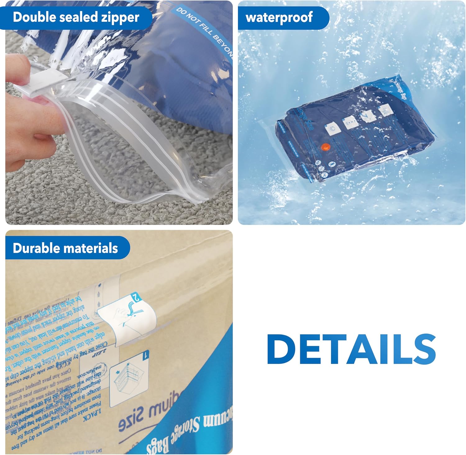 Skiennix Vacuum Seal Bags - Space-Saving Storage for Clothes, Blankets & Pillows | 24-Pack with Electric Pump