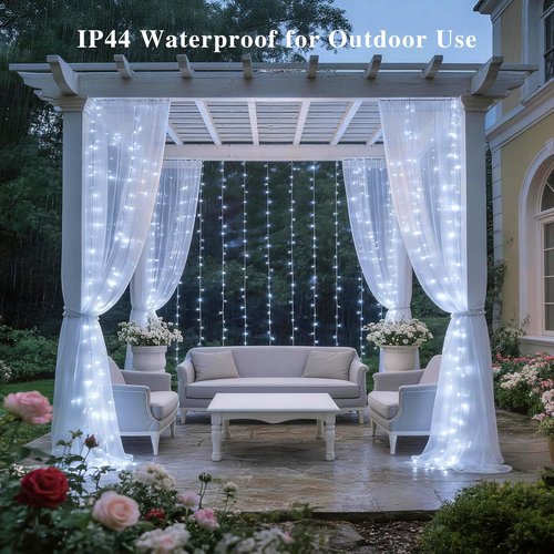 JMEXSUSS 200 LED Fairy Curtain Lights - Battery Operated & USB Plug In | Remote Control, 8 Modes, Waterproof for Wedding & Party Decor, White