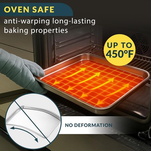 Baker’s Signature Stainless Steel Cookie Sheet Pan Set - Non-Stick, Rust Resistant, 3 Sizes (9/12/16 Inch)