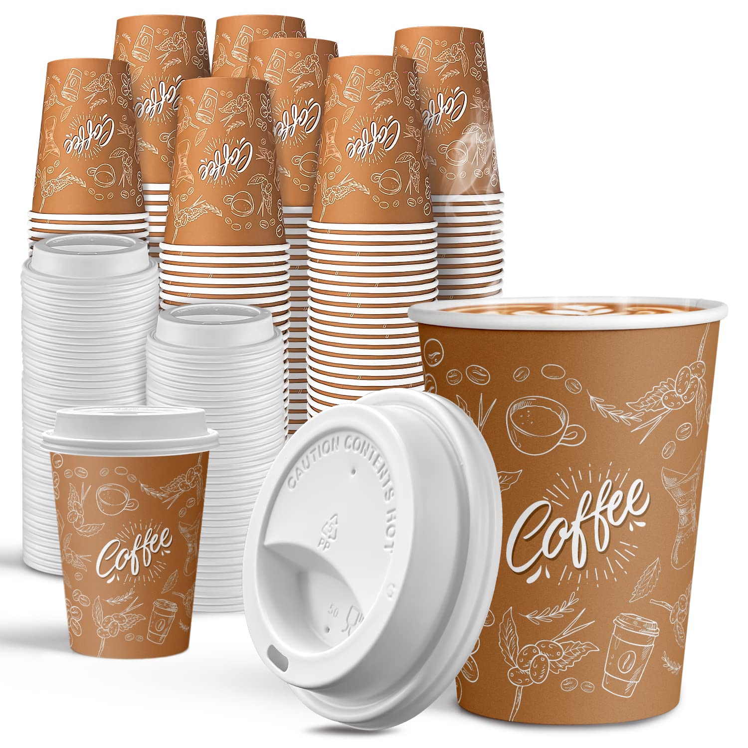 JOYEUX 100 Pack -12 oz Disposable Coffee Cups with Lids, Thickened Coffee Paper Cups -To Go Hot Cups for Party, Beverages, Tea, Hot Chocolate,Water, Juice