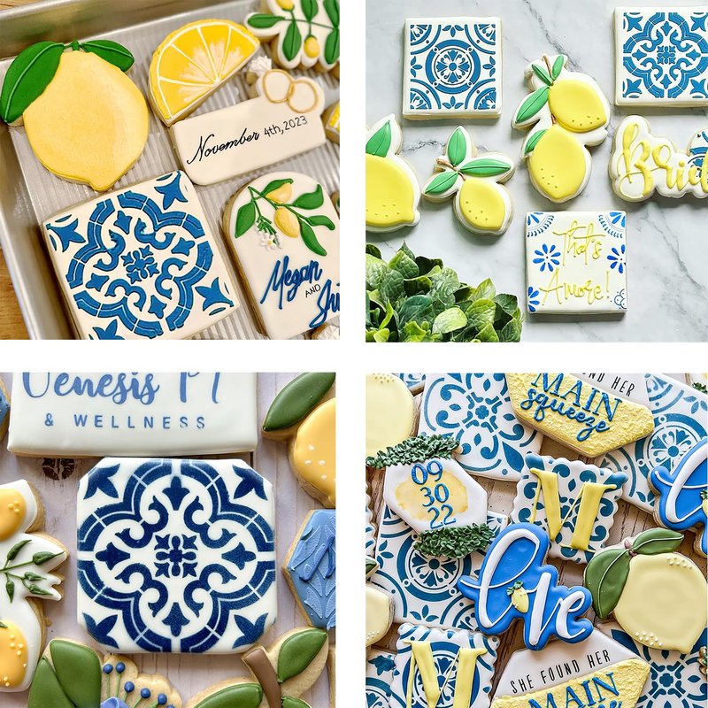 9PCS Scroll Tile Cookies Stencils for Baking, Royal Icing, Sugar Cookie, Cards Decorating Tools