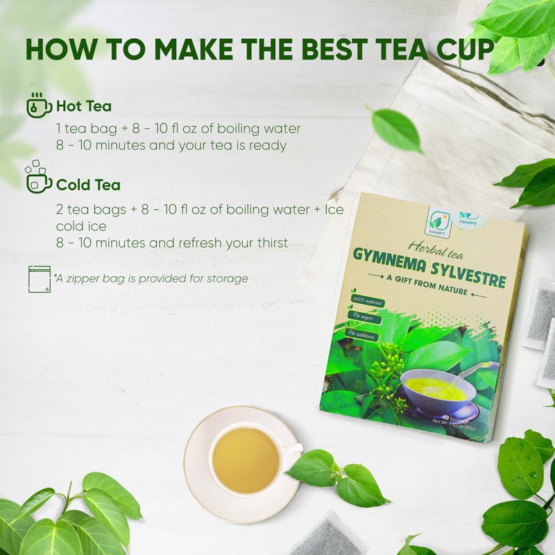 NMPT Dried Gymnema Sylvestre Leaf Tea, Celastrus Hindsii, 100% Hand Pick, Organic Herbal Tea, 40 Count, Freeze Drying, Gluten Free, Dairy Free, No Sugar Added, Energy Boost & Health Support