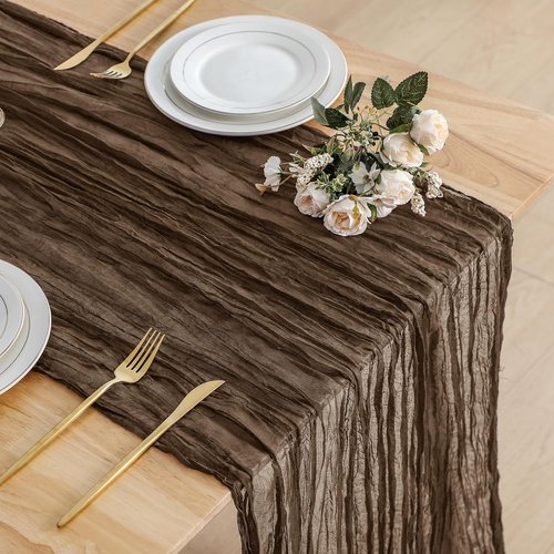 ButterMelt 2 Pack Brown Cheesecloth Table Runner, Boho 35x120 Inch Long Gauze Decor for Baby Shower, Bridal Shower or Wedding Party