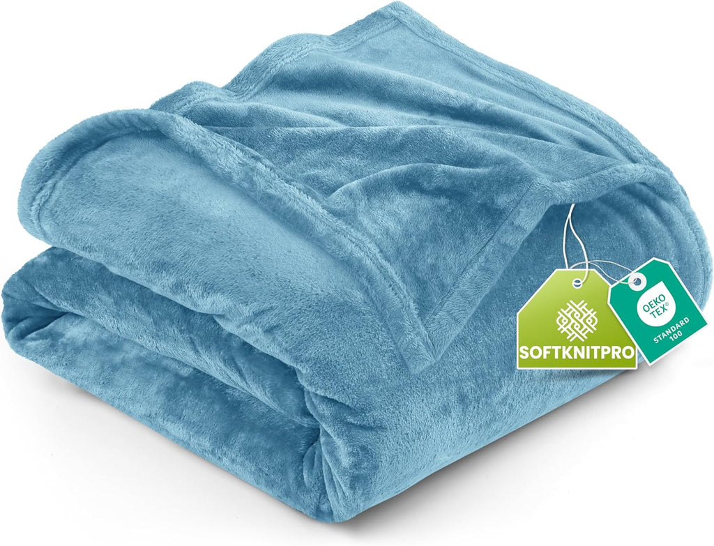Utopia Bedding Fleece Blanket - Luxury Soft Anti-Static Microfiber in Washed Blue | Queen Size (90x90 Inch)