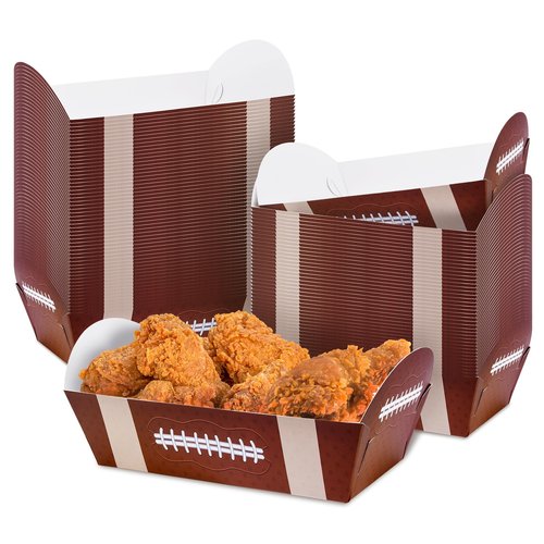 EPHYO 96Pcs Football Trays Superbowl Disposable Serving Trays Football Paper Bowls for Snack Corn Chips Football Themed Tailgate Party Supplies Tableware for BBQ Picnic Sports Gameday Decorations