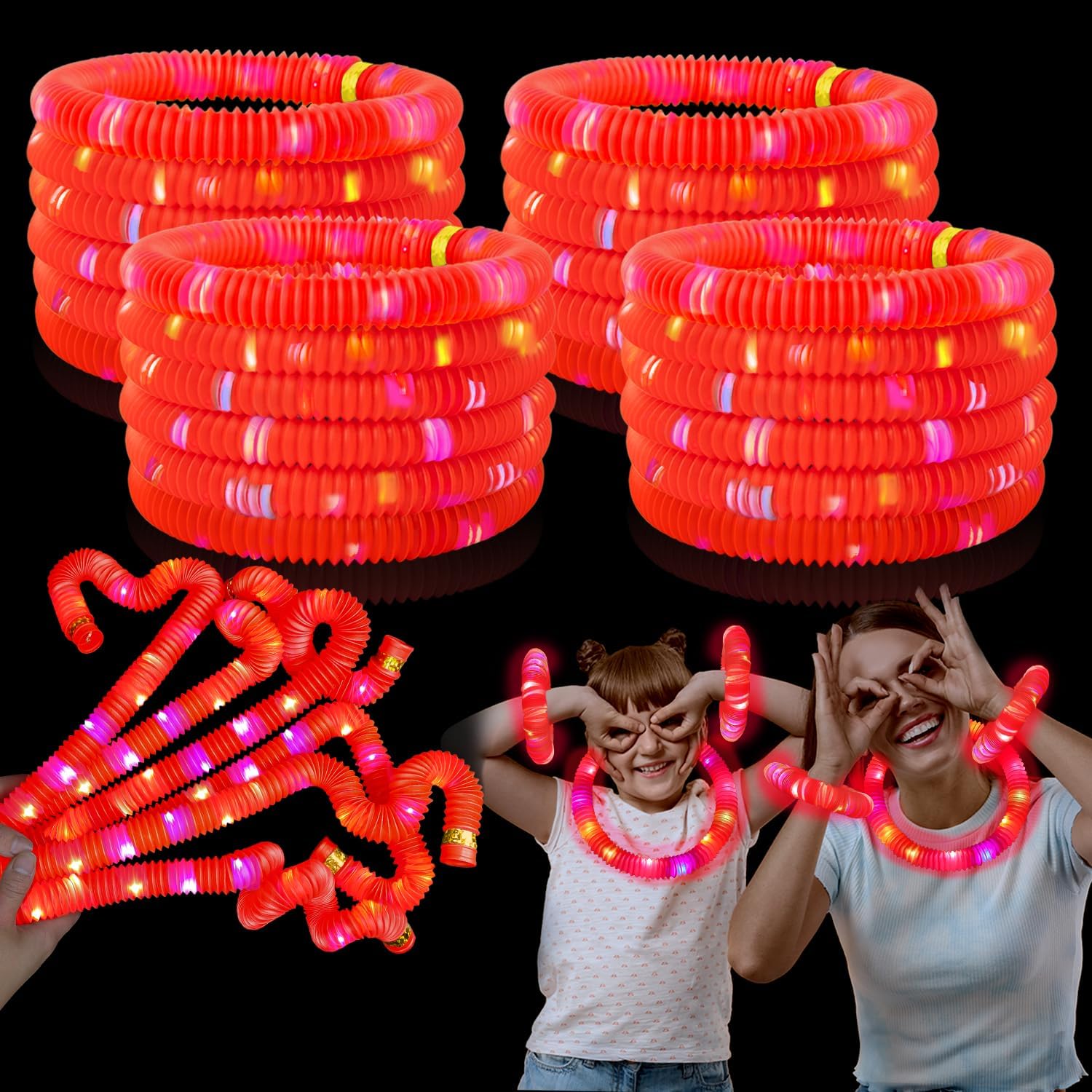 Red Graduation Glow Sticks by Glow Party - 24 PCS Light-Up Bracelets & Necklaces | Perfect for Kids' Graduation Celebrations