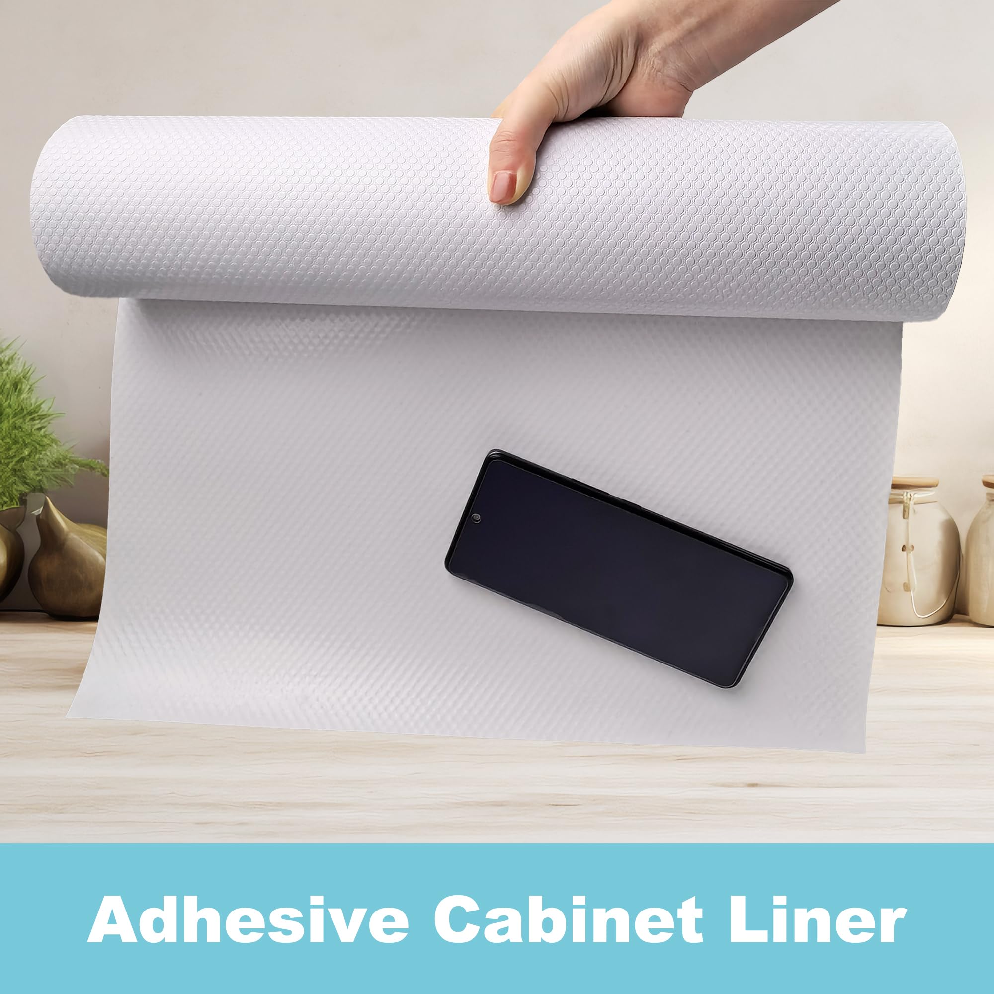 Self Adhesive Cabinet Shelf Liner: Peel and Stick White Waterproof Contact Paper - Non-Slip Removable Kitchen Drawers Liners for Pantry Cupboard 10" W x 144" L