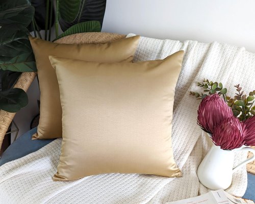 AVKA Studio Heavy Quality Satin Throw Pillow Covers - Dark Beige - Set of 2-16x16 Decorative Pillow Covers - with Lining and Zipper Closure - Faux Silk Luxury Toss Pillows for Couch Sofa - No Insert