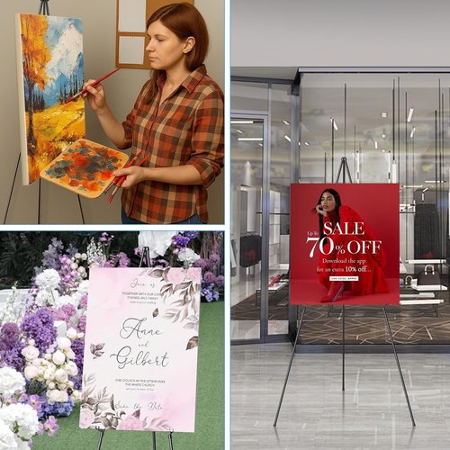 Folding Display Easel Stand - 63" Tall Adjustable Telescoping Art Easel for Easy Assembly | 1 Pack
