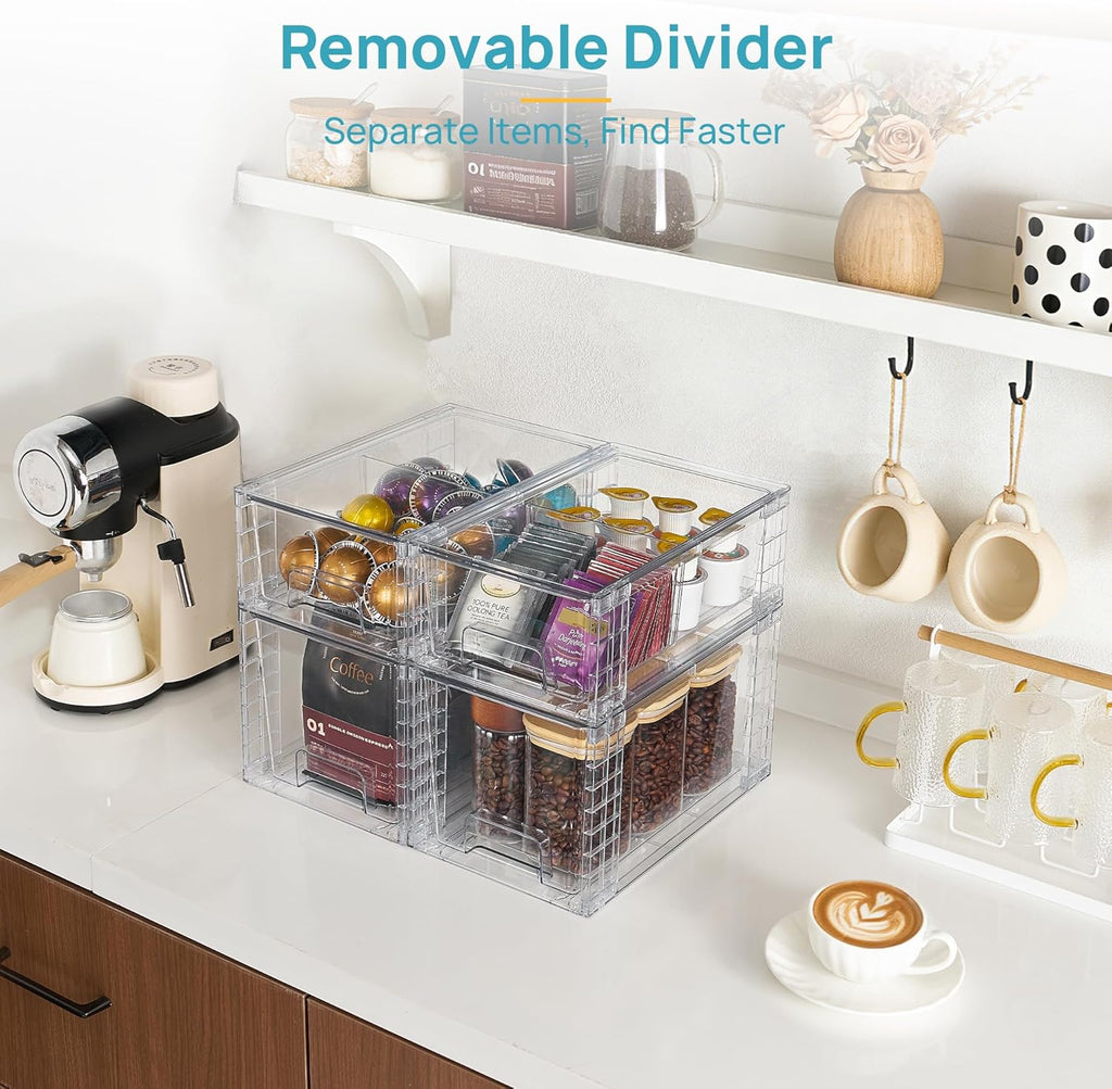 Vtopmart Clear Stackable Storage Drawers - Easy Assembly Organizers for Kitchen & Bathroom | 4 Pack