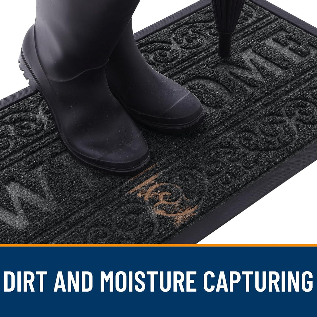 OLANLY Heavy Duty Welcome Door Mat - Waterproof All-Weather Stain Resistant | 29.5 x 17 Inches, Black
