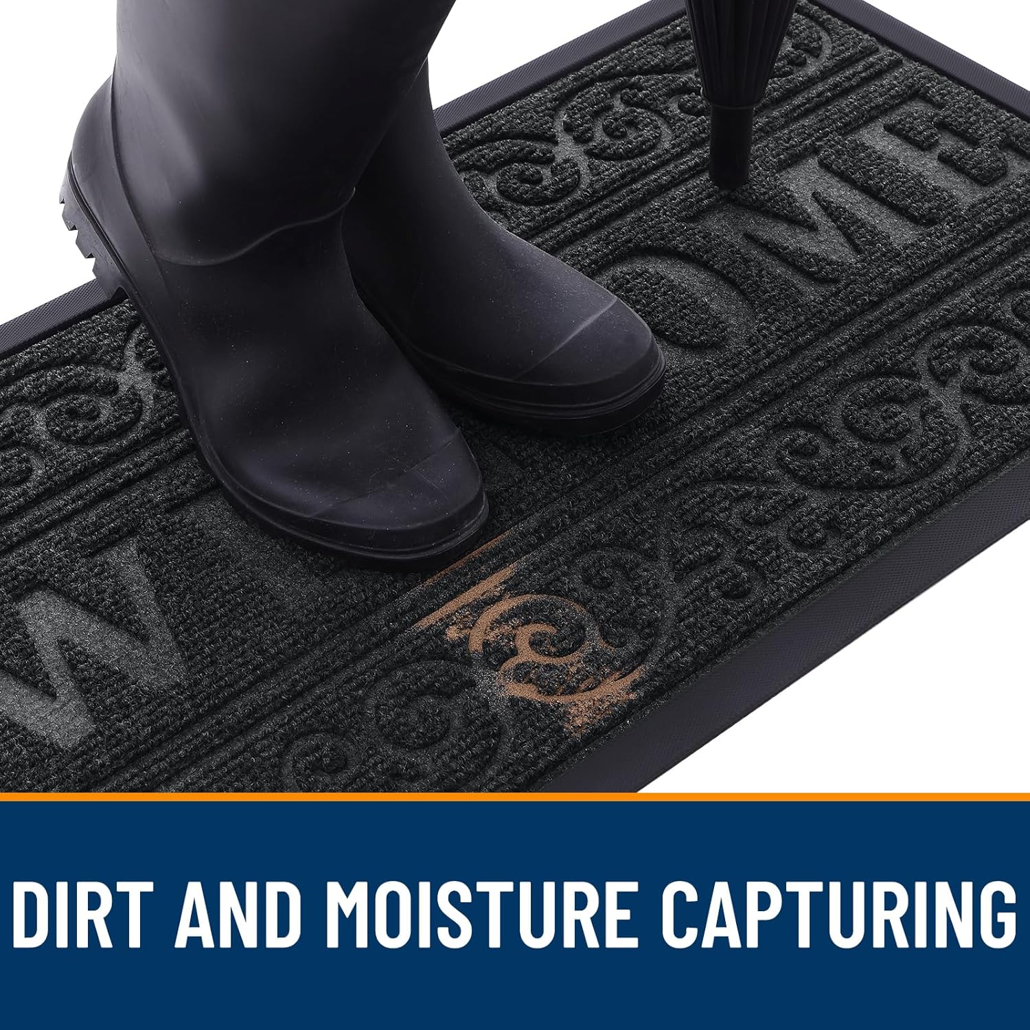 OLANLY Heavy Duty Welcome Door Mat - Waterproof All-Weather Stain Resistant | 29.5 x 17 Inches, Black
