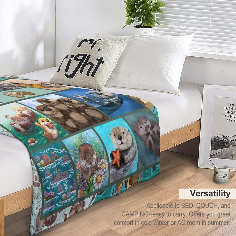 Sea Otter Blanket Otter Gifts for Girls Boys Woman Kids Ocean Throw Blankets Soft Blanket Warm Fleece Flannel Plush Blankets for Bed Sofa Couch 40"x50"