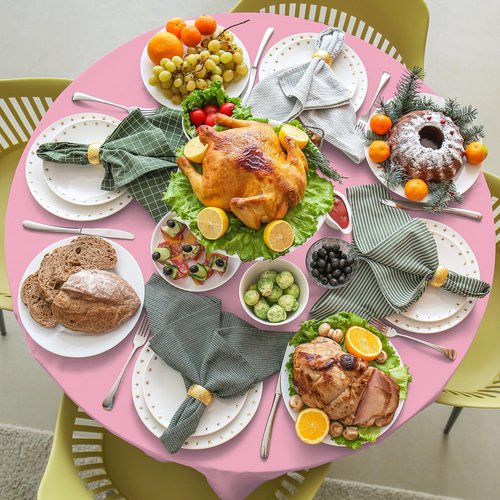 16 Pack Light Pink Plastic Tablecloth for Round Tables, Premium Decorative Pink Disposable Table Cloths for Parties, Bulk Round Party Table Cover for Birthday Wedding Anniversary Graduation, 84 Inch