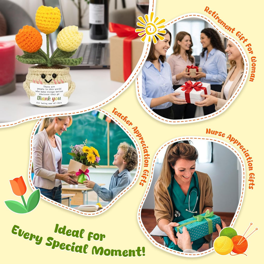 OASSIE Mini Tulip Thank You Gifts for Women - Positive Emotional Support Crochet | Perfect for Teachers & Nurses