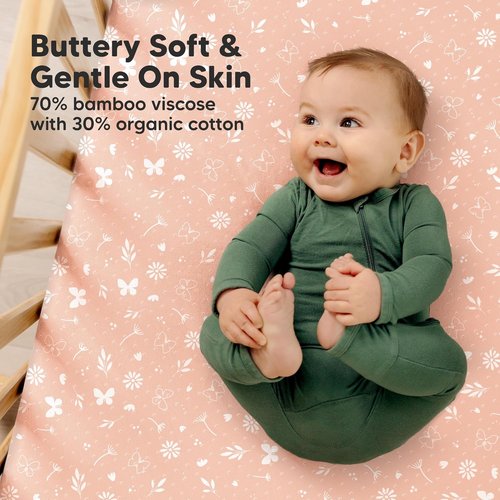 KeaBabies Fitted Crib Sheets - Soft Bamboo Viscose Cotton, 2-Pack, 52x28, Gender Neutral (Butterflies)