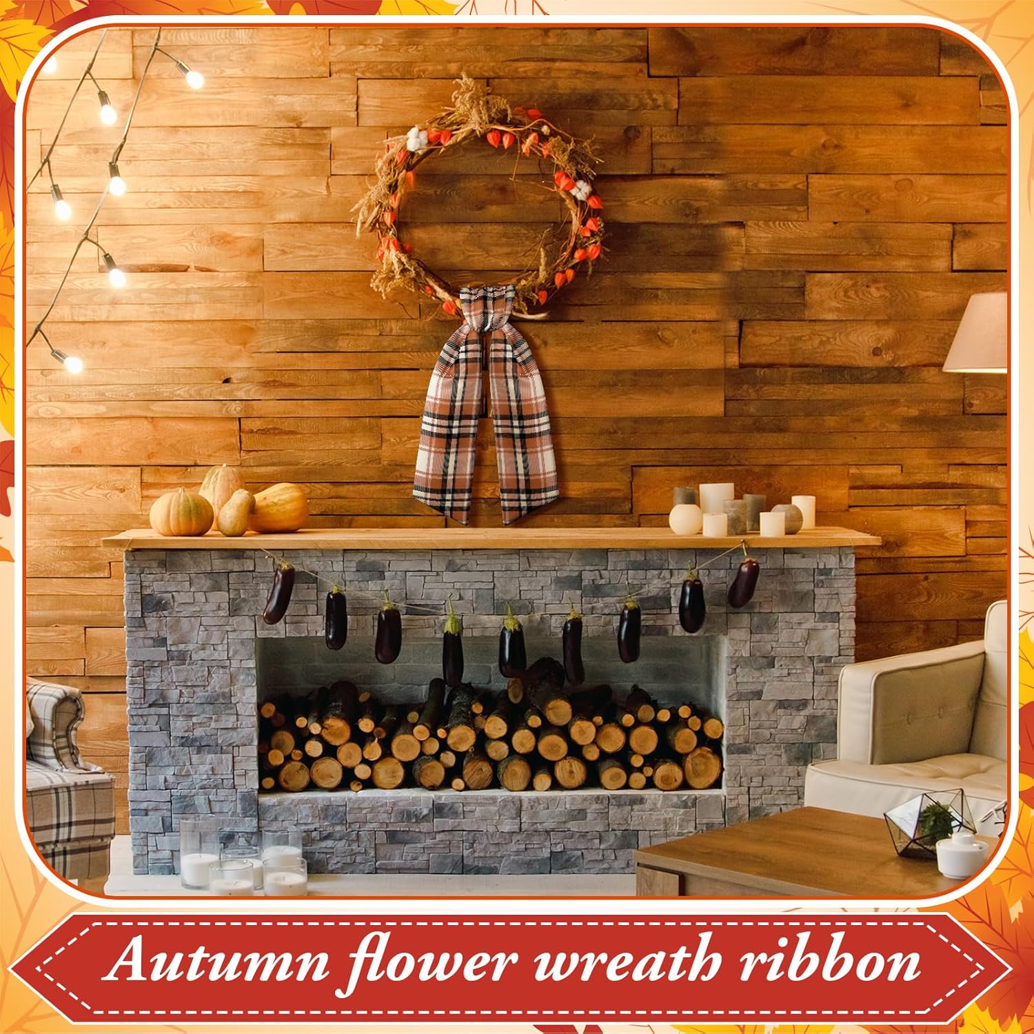 VitalCozy Fall Plaid Wreath Sash - Satin Ribbon for Monogrammed Embroidery | Indoor/Outdoor Decor