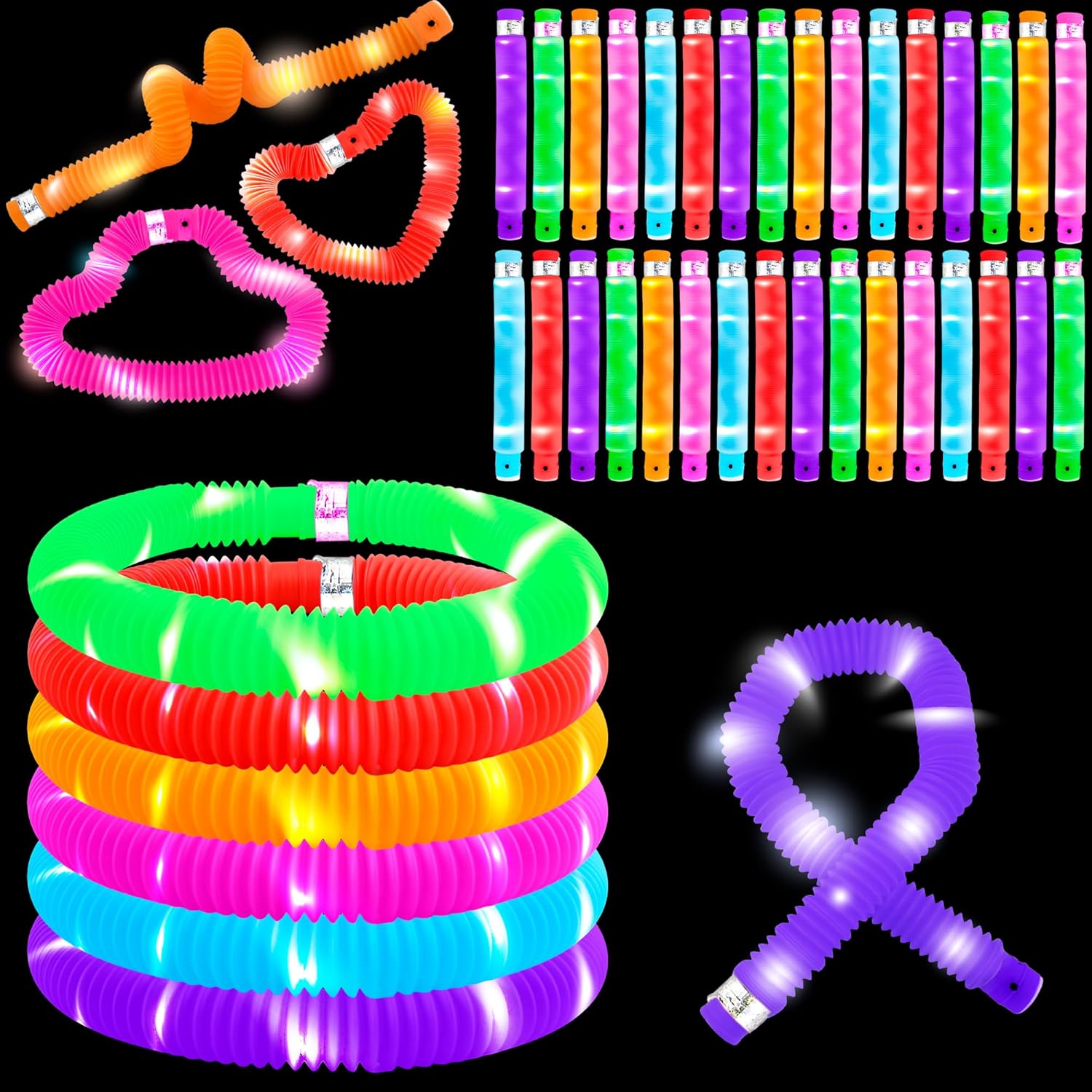 Skiennix LED Glow Sticks - 42 Pcs Light-Up Tubes for Kids' Birthday Parties & Concerts | Glow in The Dark