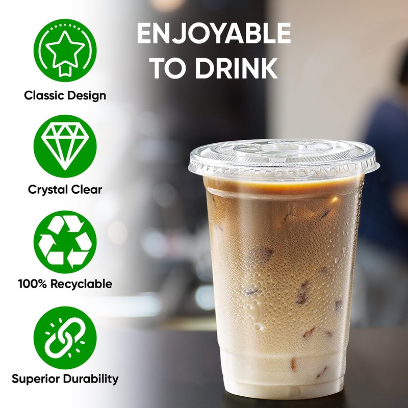 Green Direct Plastic Ultra Clear Cups With Flat Lids for Iced Coffee Bubble Boba Tea Smoothie (100, 10 Ounce)