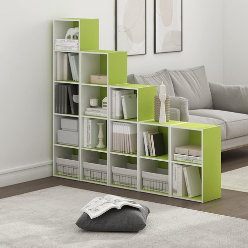 Furinno PASIR 5-Tier Modern Bookshelf - Open Shelves Bookcase for Living Room & Home Office | Green/White