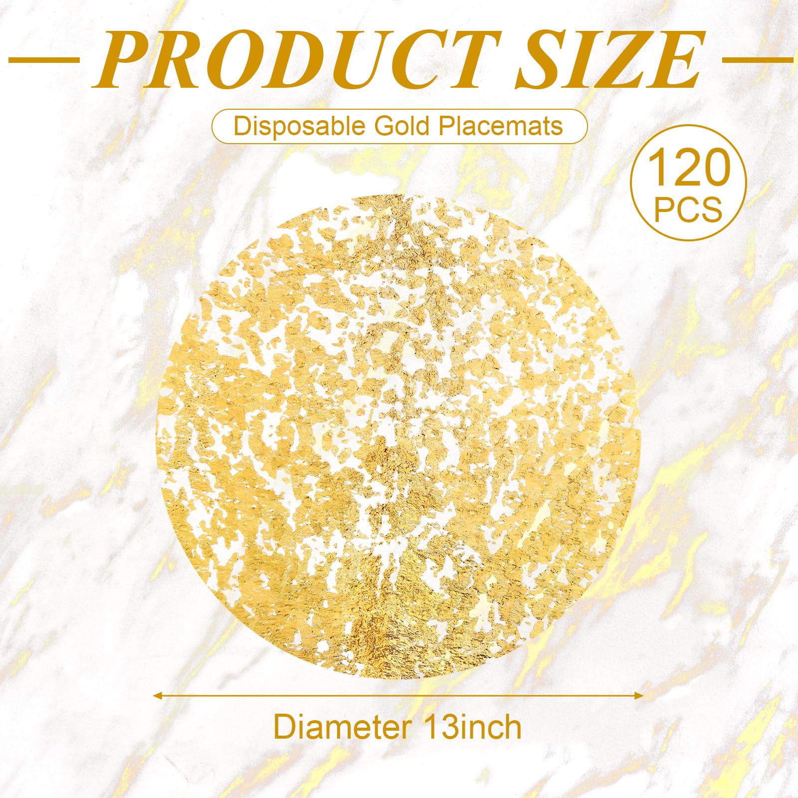 RZJSLSHANHAI 120 Pcs Disposable Gold Foil Placemats 13" Round Gold Foil Place Mats,Decorative Mesh Pressed Table Mates Glitter Foil Table Doilies Gold Metallic Thin Mesh Table Runner for Table Decor