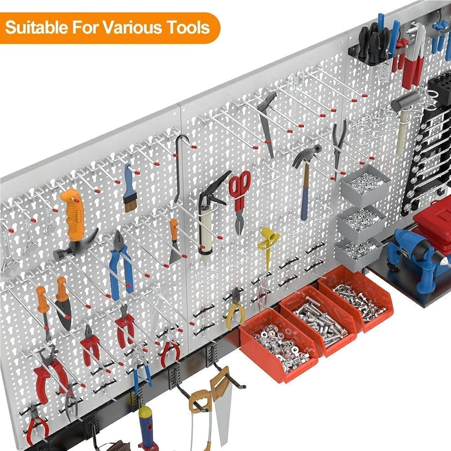 TORACK 109 PCS Pegboard Wall Organizer - 4 ft. Metal Tool Storage Kit with Hooks & Bins