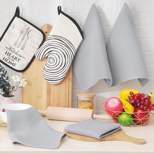 Homaxy Kitchen Dish Cloths - Ultra Soft 100% Cotton Waffle Weave, Quick Drying, 12x12 Inches, 8-Pack, Light Gray