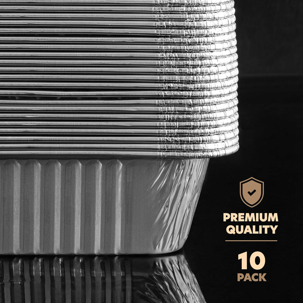 PlasticPro Aluminum Pans - 10 Pack Heavy Duty 6.5'' x 9'' Disposable Foil Pans with Covers for Baking