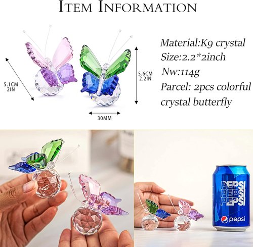 H&D Hyaline & Dora Crystal Butterfly Figurines - Handmade K9 Glass Decor | 2-Piece Set for Weddings & Home