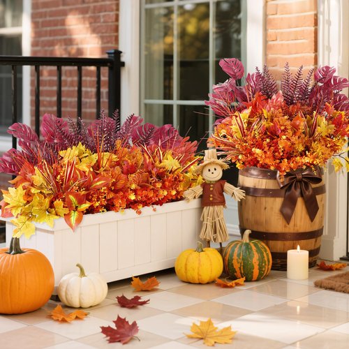 Alupssuc 48 Bundles Artificial Plants Outdoor, UV Resistant Fake Fall Flowers Ferns Stems Shrubs Faux Bushes Leaves Plastic for Indoor Outside Porch Garden Patio Window Office Entrance Bathroom Decor