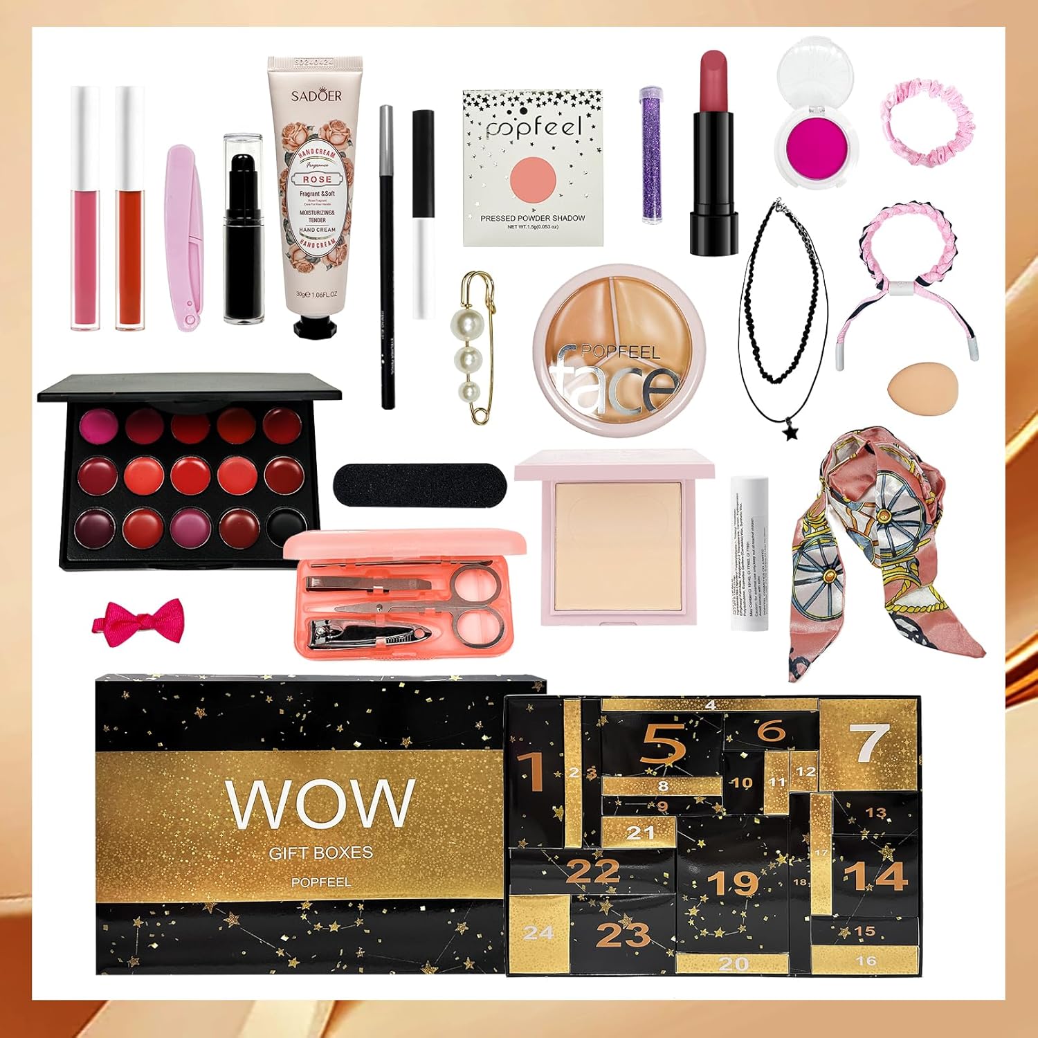 Skiennix Makeup Advent Calendar 2025 - 24-Day Countdown Gift Box for Teens & Women | Black Gold