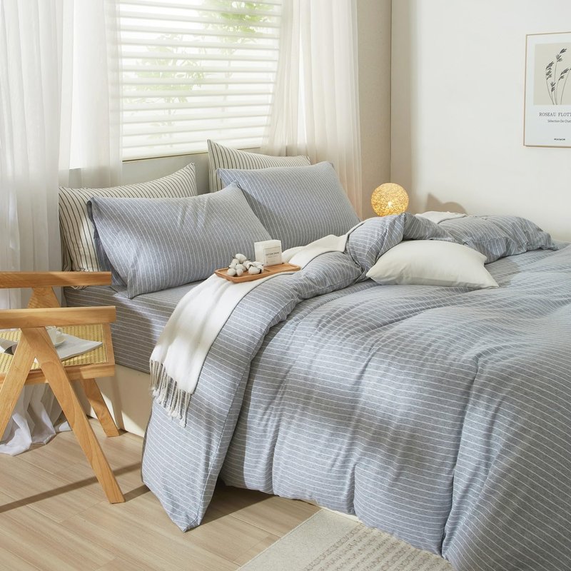 LIFETOWN 100% Jersey Knit Cotton Duvet Cover Set T-Shirt Feel Bedding Set Ultra Soft Wrinkle-Free (Heathered Oatmeal Beige, Queen)