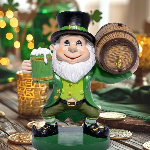 Hodao St. Patrick's Day Gnome Figurine - Festive Resin Sculpture with Pot of Gold | 5.2 Inches Tall