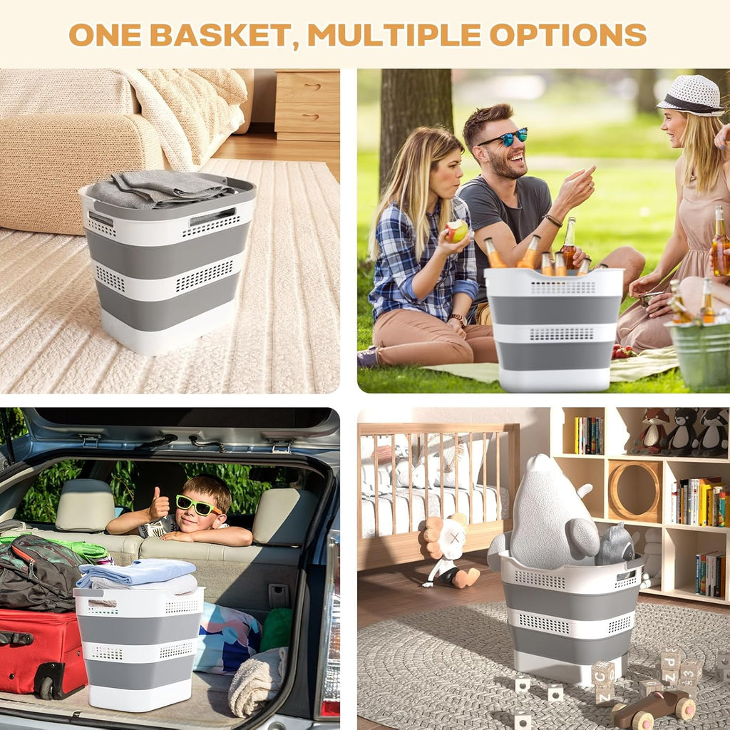 OOAMBB Collapsible Laundry Basket - 43L (11.5 Gallon) Foldable Storage Container with Handles - Grey